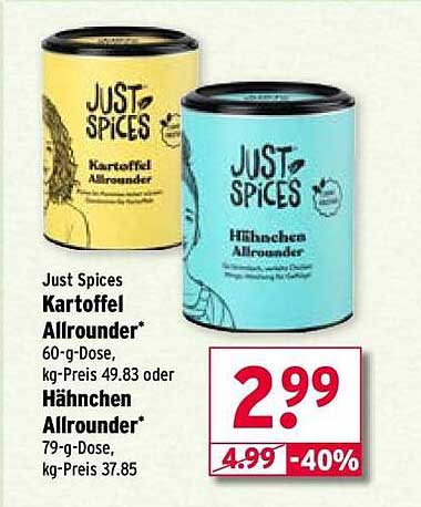 Just Spices Kartoffel Allrounder 60-g-Dose oder Hähnchen Allrounder 79-g-Dose