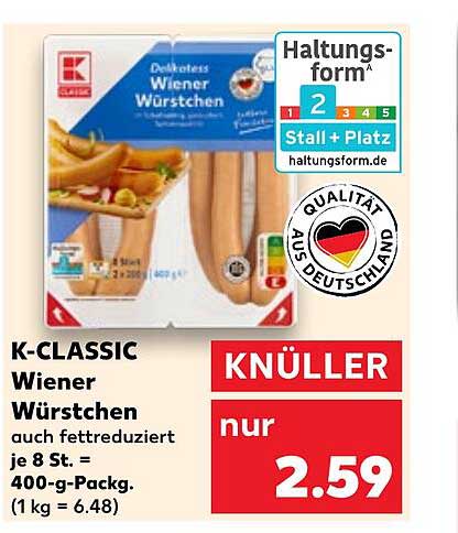K-CLASSIC Wiener Würstchen – 400-g-Packung zum Sparpreis!