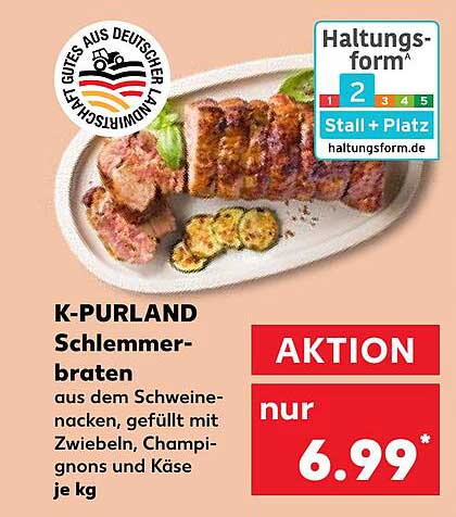 K-PURLAND Schlemmerbraten aus dem Schweinenacken, gefüllt mit Zwiebeln, Champignons und Käse je kg