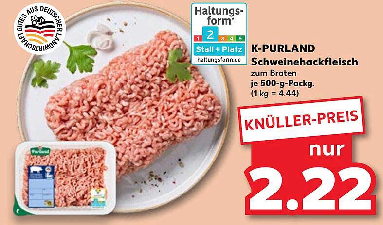 K-PURLAND Schweinehackfleisch zum Braten je 500-g-Packg.