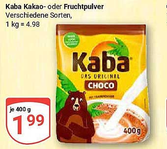 Kaba Kakao- oder Fruchtpulver 400 g zum Aktionspreis