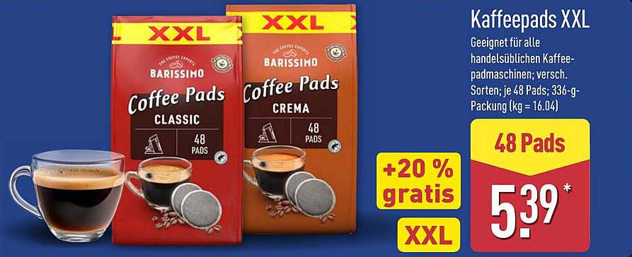 Kaffeepads XXL Barissimo - 48 Pads für nur 5,39 €
