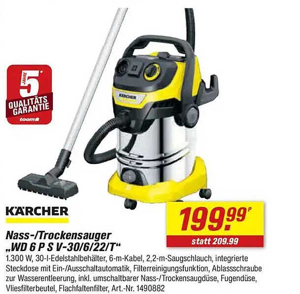 KÄRCHER Nass-/TrockenSauger „WD 6 P S V-30/6/22/T“