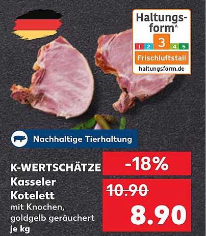 Kasseler Kotelett mit Knochen, goldgelb geräuchert