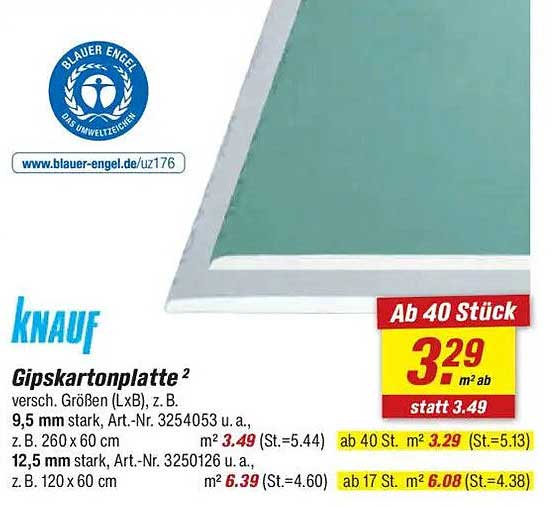 Knauf Gipskartonplatte 9,5 mm stark