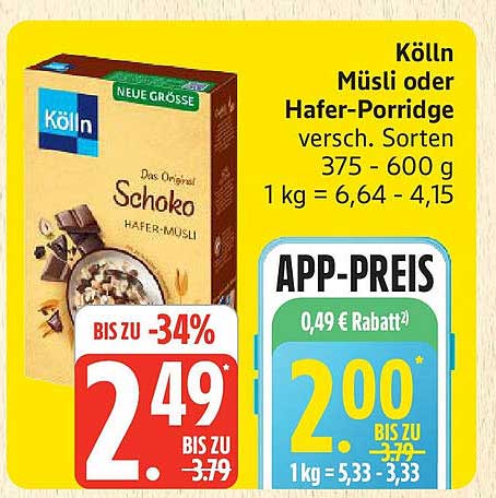 Kölln Müslis oder Hafer-Porridge, verschiedene Sorten