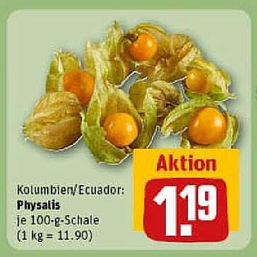 Kolumbien/Ecuador: Physalis je 100-g-Schale (1 kg = 11,90)