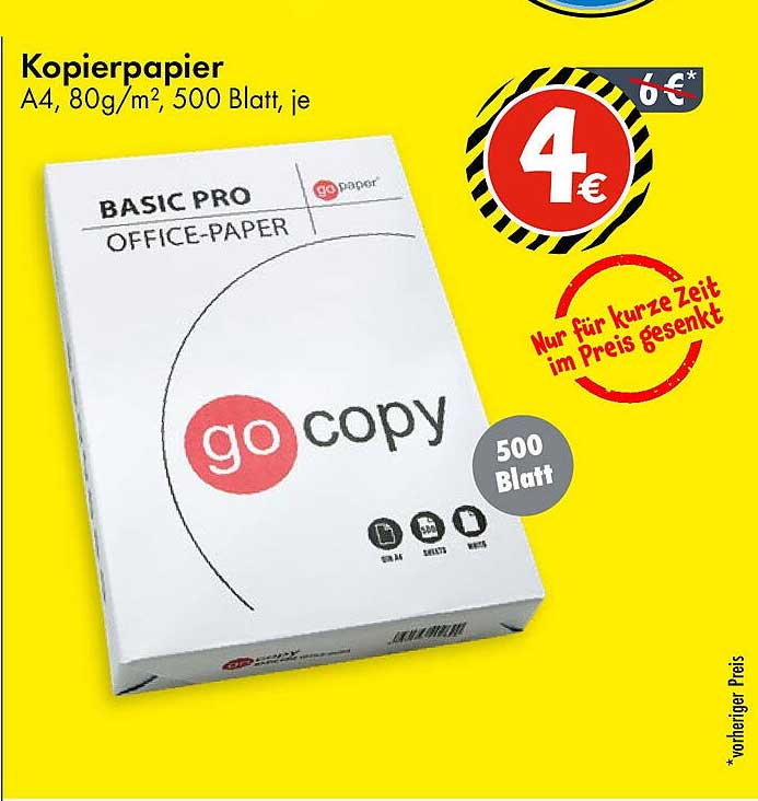 Kopierpapier A4, 80g/m², 500 Blatt, nur 4 €