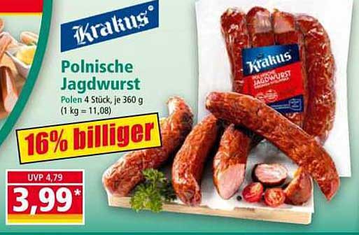 Krakus Polnische Jagdwurst – 4 Stück à 360 g