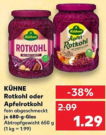 KÜHNE Rotkohl oder Apfelrotkohl – fein abgeschmeckt im 680-g-Glas