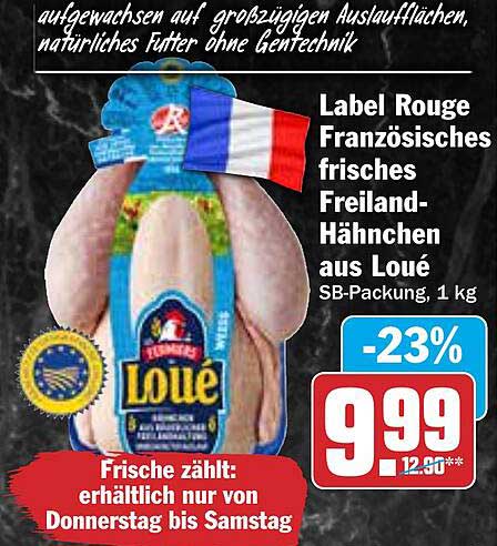 Label Rouge Französisches frisches Freiland-Hähnchen aus Loué, SB-Packung, 1 kg