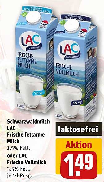 LAC Frische fettarme Milch 1,5% oder LAC Frische Vollmilch 3,5% - je 1-L-Pckg.