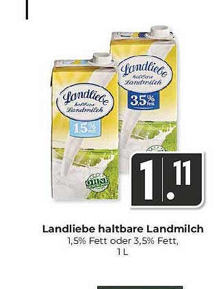 Landliebe haltbare Landmilch 1,5% oder 3,5% Fett, 1 L