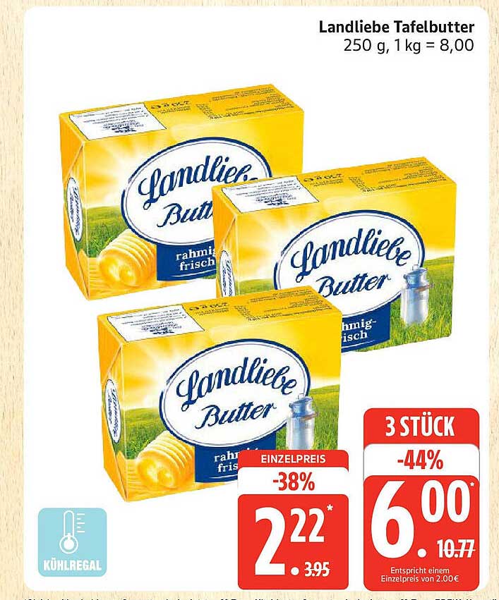 Landliebe Tafelbutter 250 g, 3 Stück im Angebot