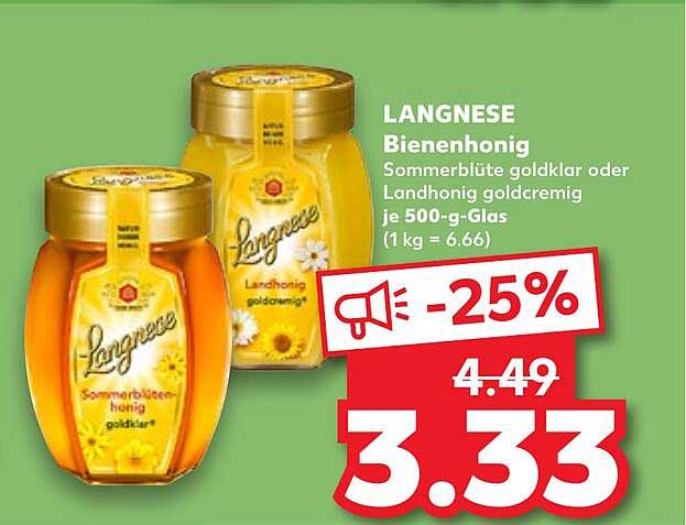 LANGNESE Bienenhonig Sommerblüte goldklar oder Landhonig goldcremig je 500-g-Glas