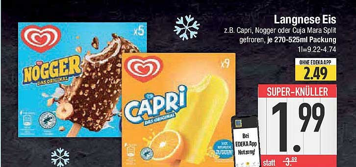 Langnese Eis - Capri, Nogger oder Cuja Mara Split, gefroren, je 270-525ml Packung