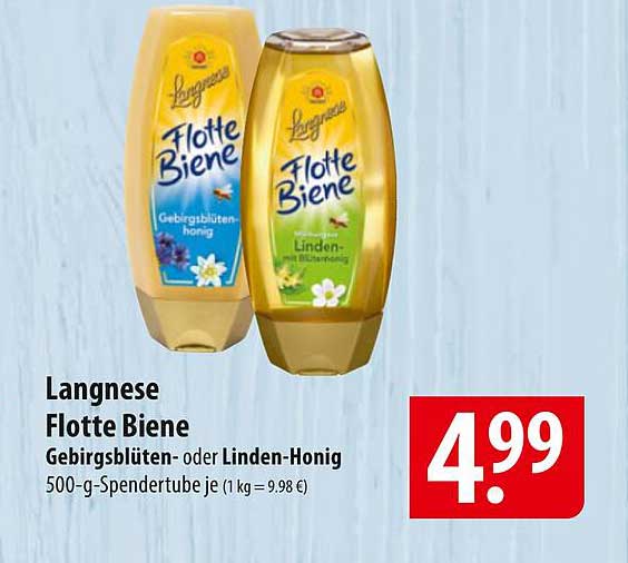 Langnese Flotte Biene Gebirgsblüten- oder Linden-Honig 500-g-SpenderTube