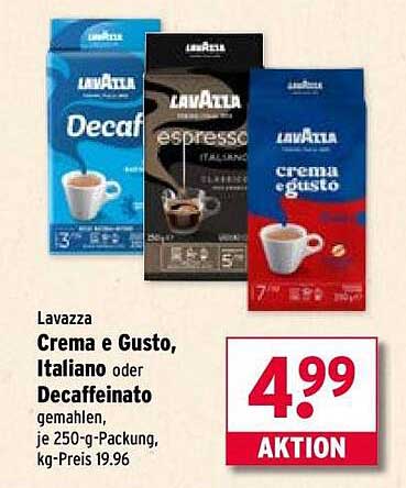 Lavazza Crema e Gusto, Italiano oder Decaffeinato, gemahlen, je 250-g-Packung