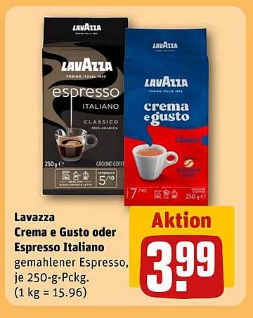 Lavazza Crema e Gusto oder Espresso Italiano gemahlener Espresso, je 250-g-Packung