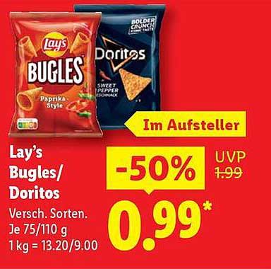 Lay's Bugles/Doritos – 50% Rabatt auf beliebte Snack-Varianten