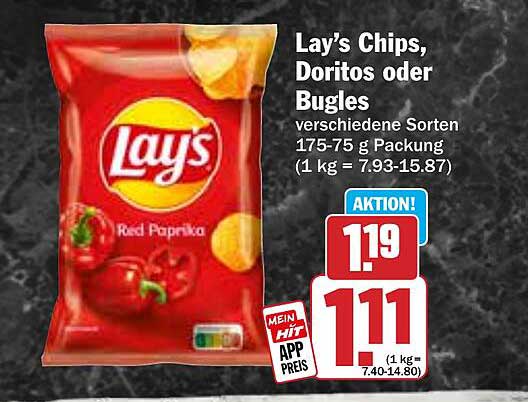 Lay’s Chips, Doritos oder Bugles - verschiedene Sorten 175-75 g Packung