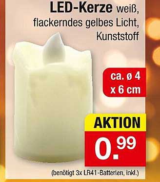 LED-Kerze weiß, flackerndes gelbes Licht, Kunststoff