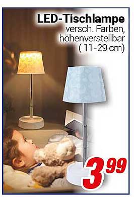 LED-Tischlampe - verschiedene Farben, höhenverstellbar (11-29 cm)