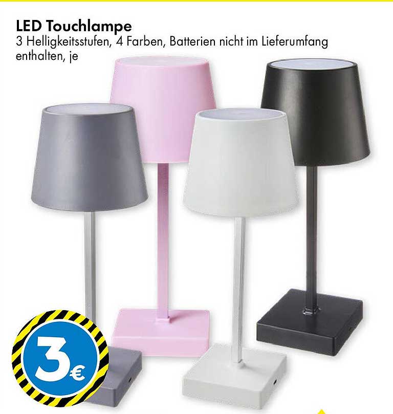 LED Touchlampe 3 Helligkeitsstufen, 4 Farben, Batterien nicht im Lieferumfang enthalten