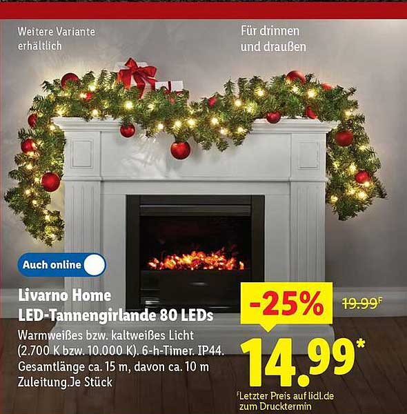 Livarno Home LED-Tannengirlande 80 LEDs