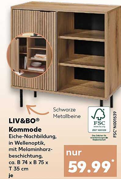 LIV&BO® Kommode Eiche-Nachbildung in Wellenoptik