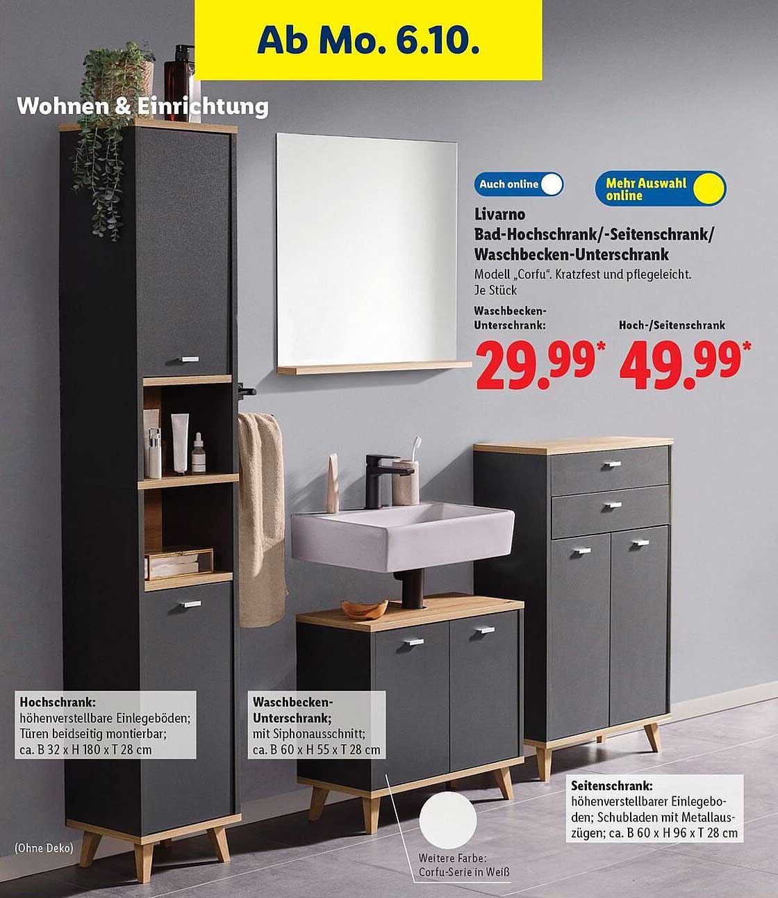 Livorno Bad-Hochschrank/Seitenschrank/Waschenbecken-Unterschrank
