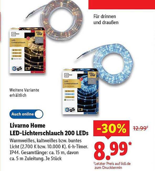 Livorno Home LED-Lichterschlauch 200 LEDs