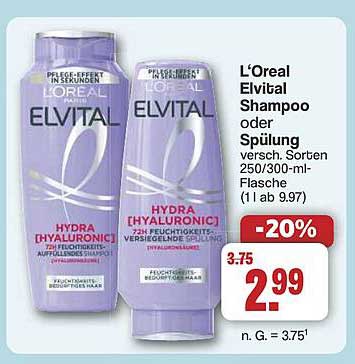 L'Oreal Elvital Shampoo oder Spülung - verschiedene Sorten 250/300-ml-Flasche