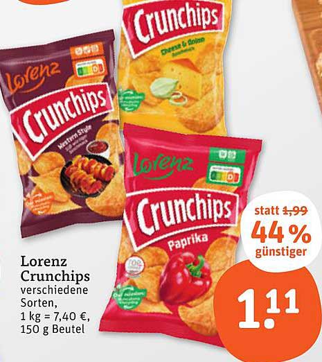 Lorenz Crunchips verschiedene Sorten, 150 g für nur 1,11 €