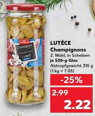 LUTÈCE Champignons 2. Wahl in Scheiben je 530-g-Glas