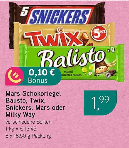 Mars Schokoriegel Balisto, Twix, Snickers, Mars oder Milky Way