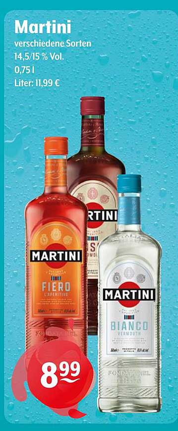 Martini verschiedene Sorten 0,75 l für 8,99 €