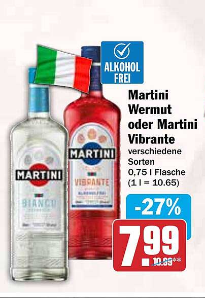 Martini Wermut oder Martini Vibrante 0,75 l für nur 7,99 €