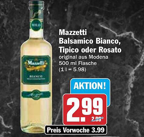Mazzetti Balsamico Bianco, Tipico oder Rosato 500 ml
