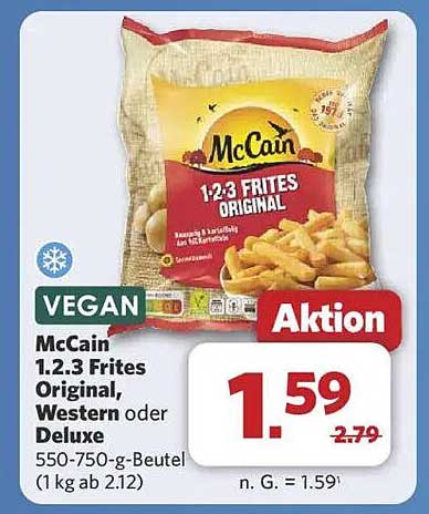 McCain 1:2:3 Frites Original, Western oder Deluxe 550-750-g-Beutel