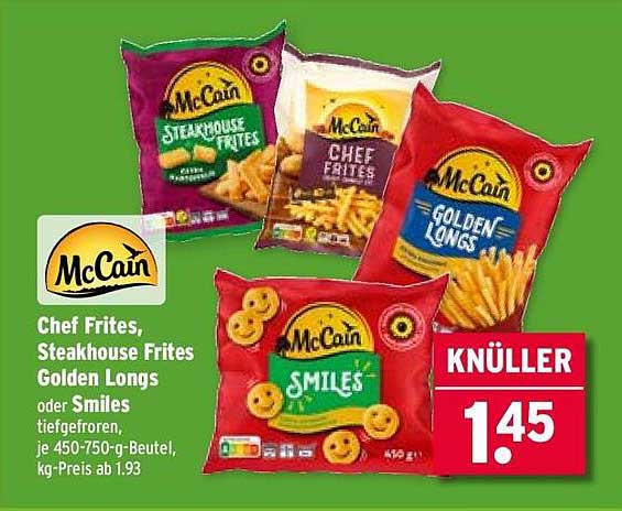 McCain Chef Frites, Steakhouse Frites, Golden Longs oder Smiles - Tiefgefroren, 450-750 g