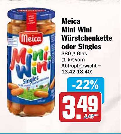 Meica Mini Wini Würstchenkette oder Singles 380 g Glas