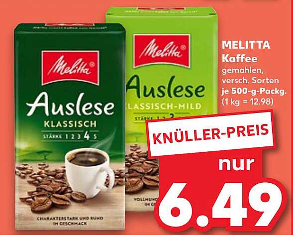 MELITTA Kaffee Auslese Klassisch und Klassisch-Mild, 500 g-Packung