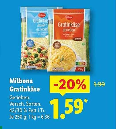Milbona Gratinkäse, 250 g - Jetzt zum Sparpreis!
