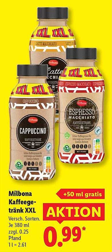 Milbona Kaffeegetränk XXL Versch. Sorten - 0,99*