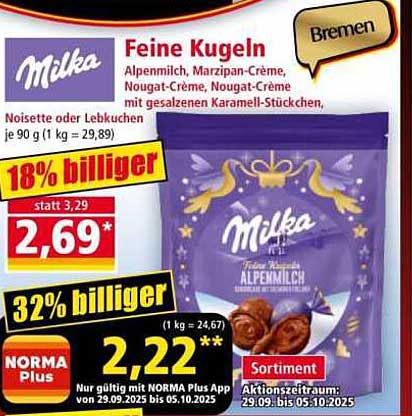Milka Feine Kugeln – Alpenmilch, Marzipan-Crème, Nougat-Crème mit gesalzenen Karamell-Stücken