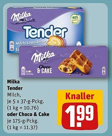 Milka Tender Milch oder Choco & Cake, 175 g Packung