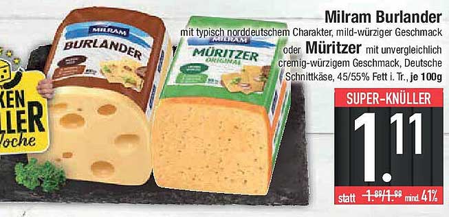 Milram Burlander oder Müritzer Schnittkäse, je 100g