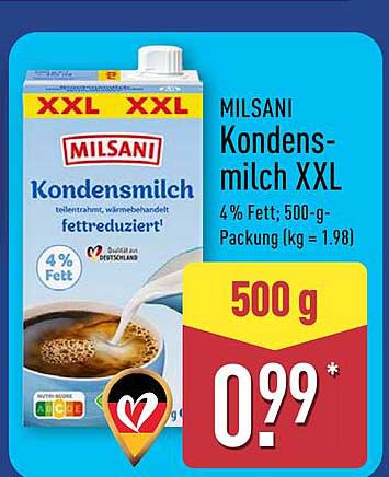 MILSANI Kondensmilch XXL 4% Fett, 500-g-Packung