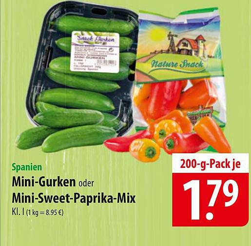 Mini-Gurken oder Mini-Sweet-Paprika-Mix 200 g-Pack je 1,79 €